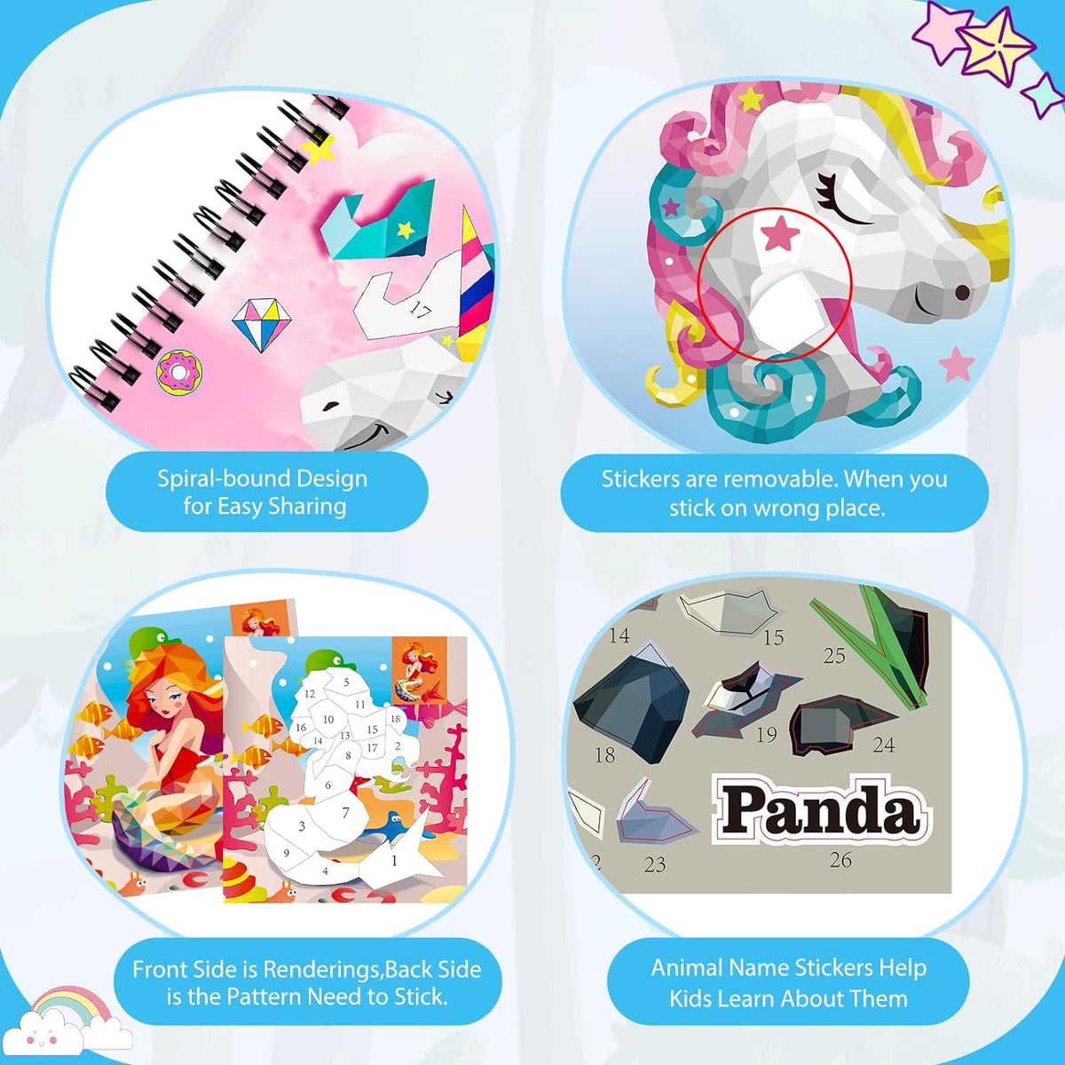 Homicozy 3Pcs Paint by Number Sticker Books for Kids 4-8 - Style1-3pcs - image 4