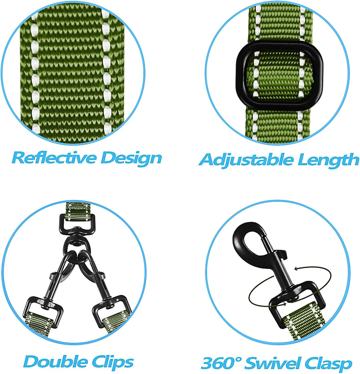 Double Dog Leash, No Tangle Dual Leash - Khaki Green - image 4