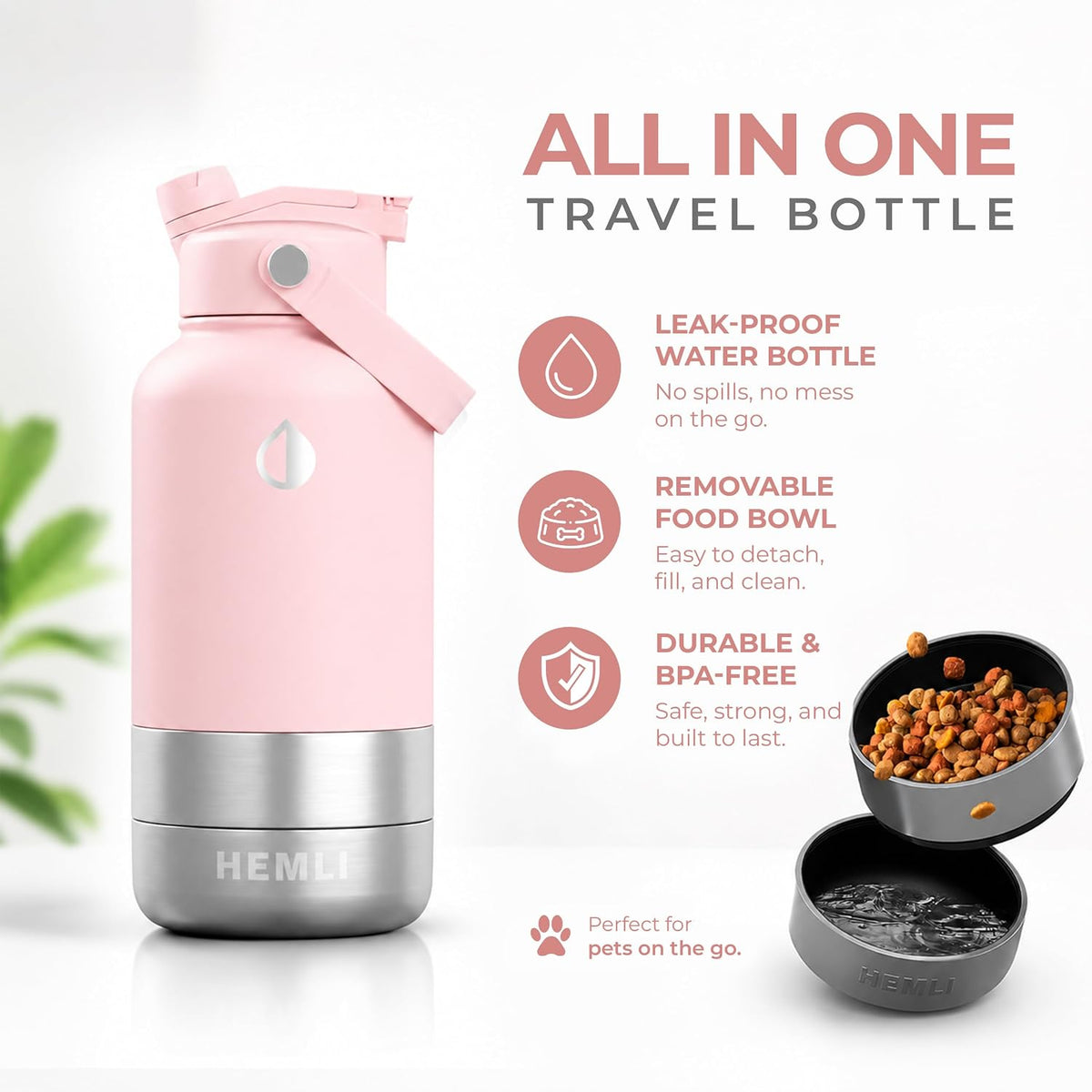 32 oz. Dog Water Bottle, Insulated Dog Travel Water Bottle - Pink / 32 oz - image 2