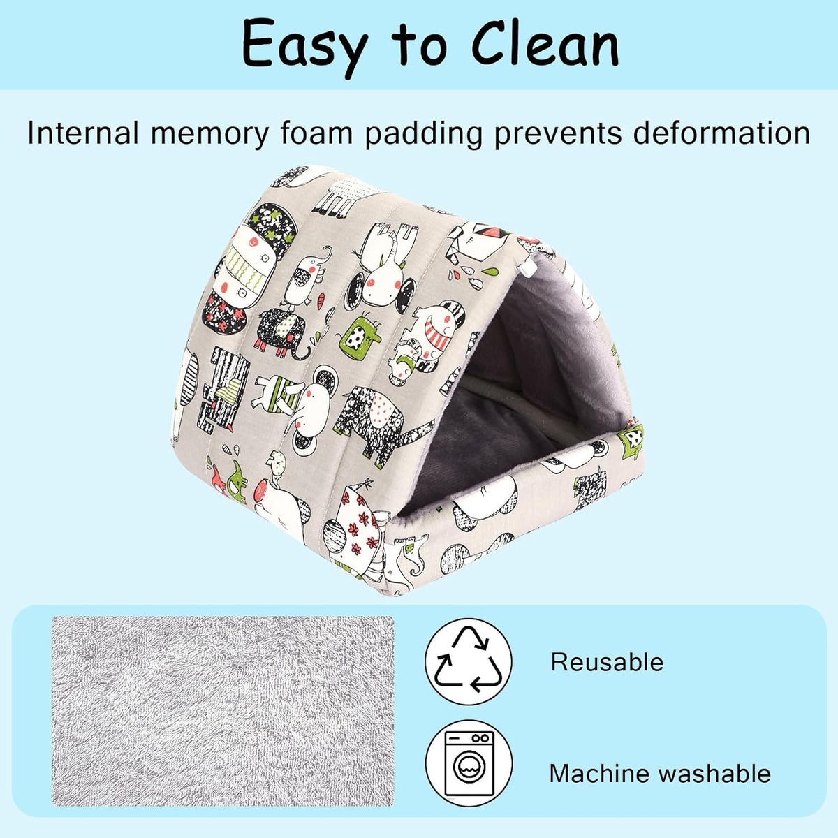 UPINS 2 Pack Guinea Pig Hideout, Washable Small Animal House Bed – Daily Care for Small Pets - 6.8 x 7.4 inch / Blue Gray - image 4