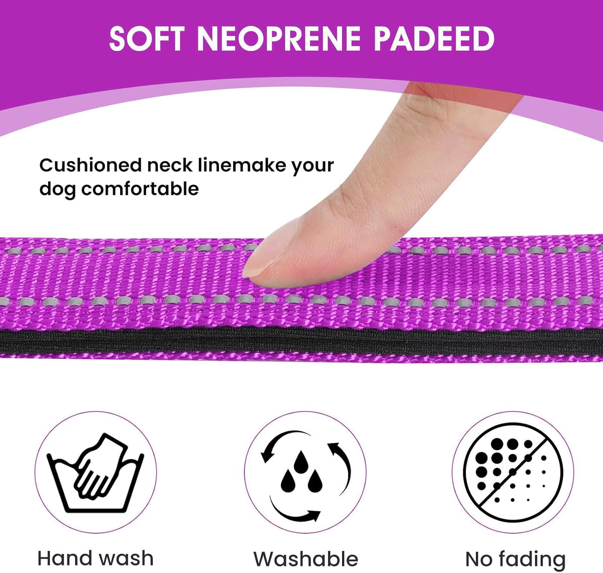 Reflective Dog Collar, Adjustable Nylon for Medium Dogs - Dark Magenta / S:width 5/8"neck 10.5-16" - image 3