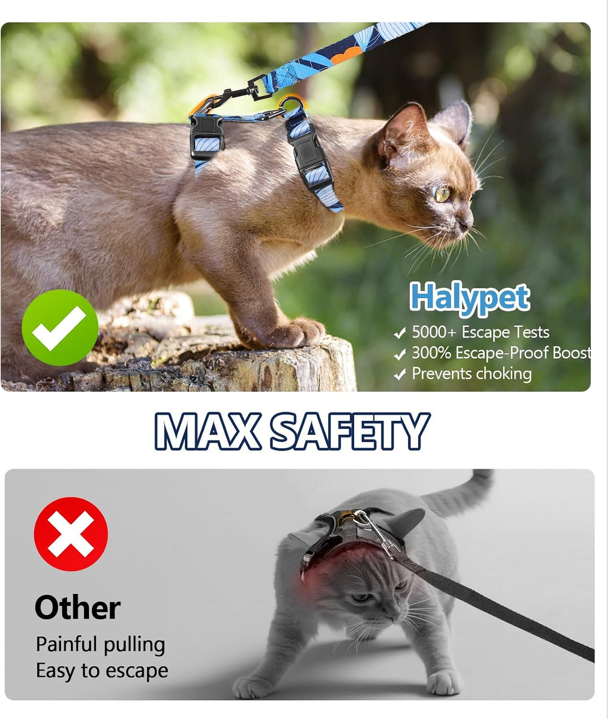 Cat Harness and Leash Set, Escape Proof Cat Harnesses – Essentials for Cats - Hawaii Blue / Small (4-10 lb) - image 3