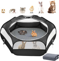 Pawaboo Small Animal Playpen, Waterproof Portable Pet Cage Tent - U-Black + Gray / 1