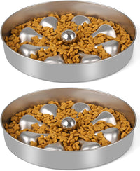 Slow Feeder Dog Bowls – Stainless Steel Non-Slip Metal Bowl for Slow Feeding, 5 Cups Large - Large-2Pack