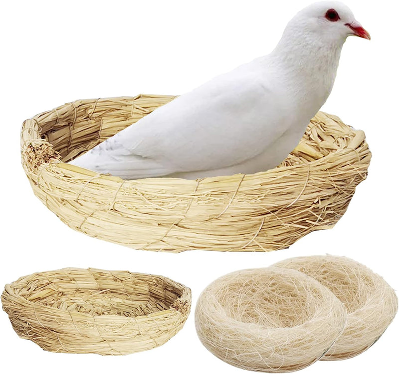Handmade Woven Bird Spawning Nest with Coconut Fiber Liner Flat Base