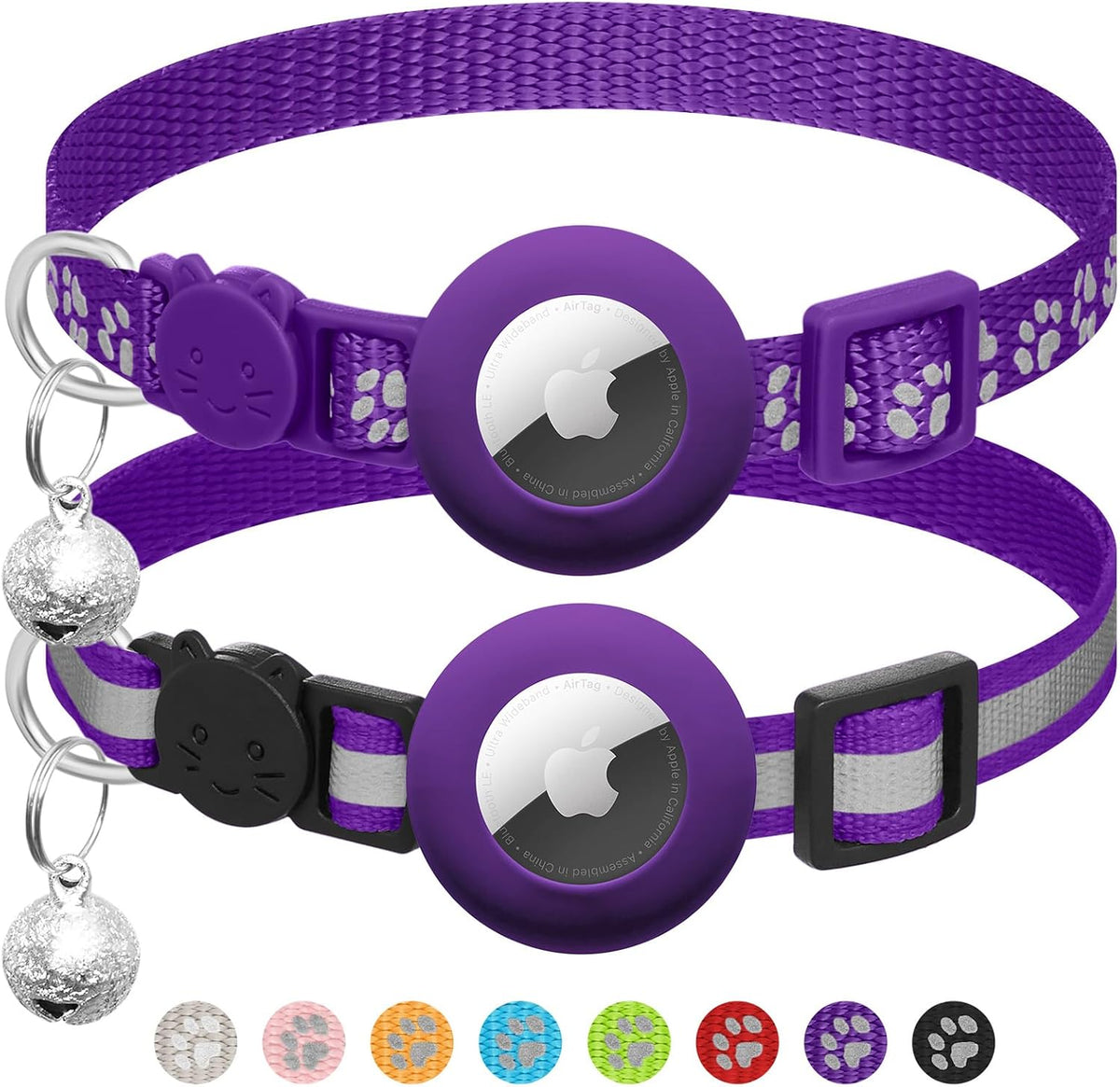 2 Pack Airtag Cat Collar Breakaway with Bell - Purple