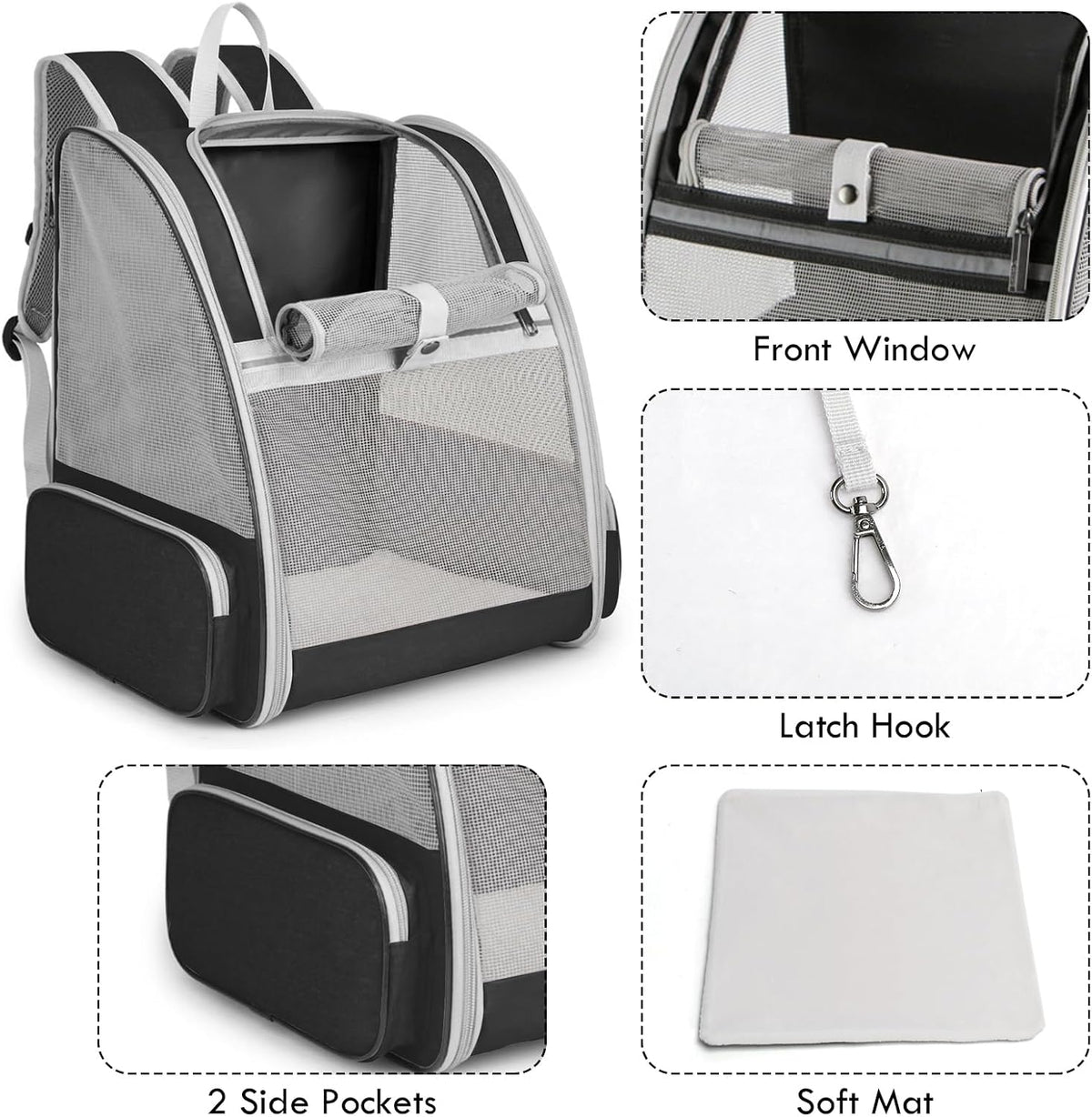 Cat Backpack Carrier, Small Dog Carrier Backpack with Fully Ventilated Mesh, Kitten Wand Feather - Black - image 2