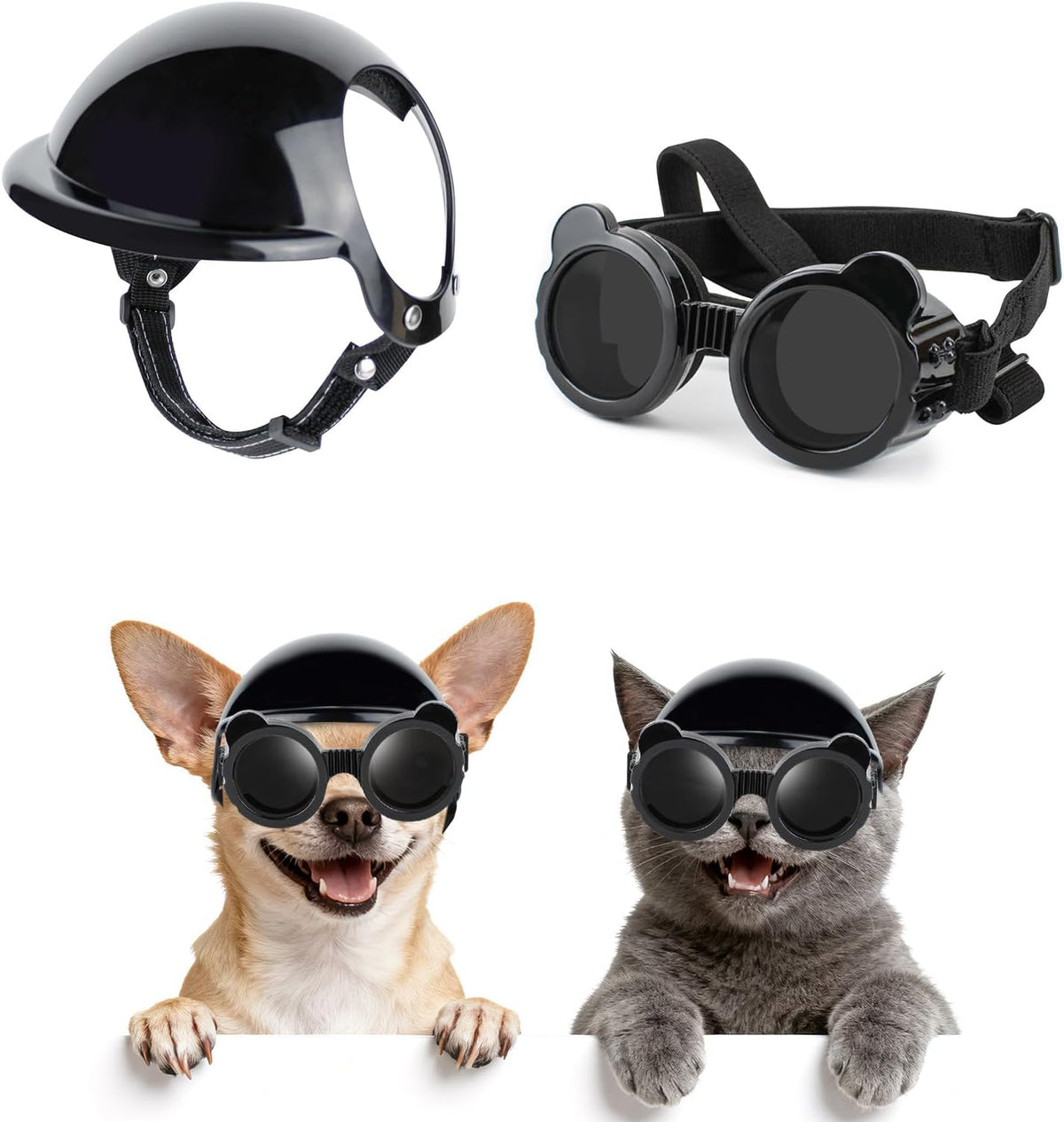 Dog Helmet and Goggles for Small Dogs - X-Small-(Black+Black)