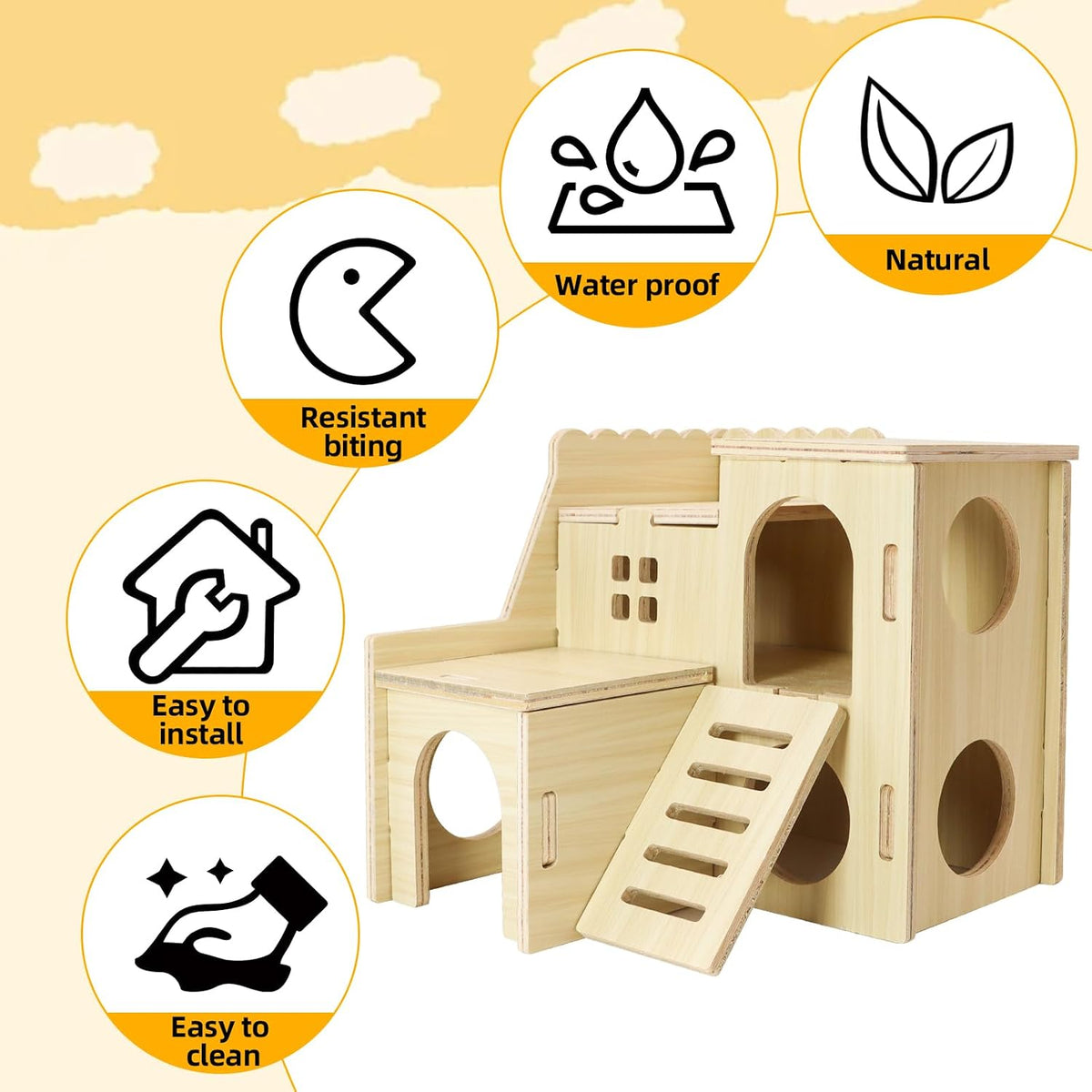Uncle Yang Tiny Hamster Maze Wood House with Slide House – Essentials for Small Pets - image 4