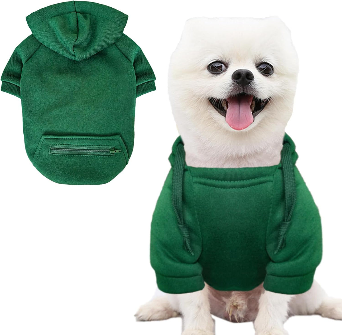 Dog Hoodies for Small Dogs with Zipper Pocket - Green / X-Large