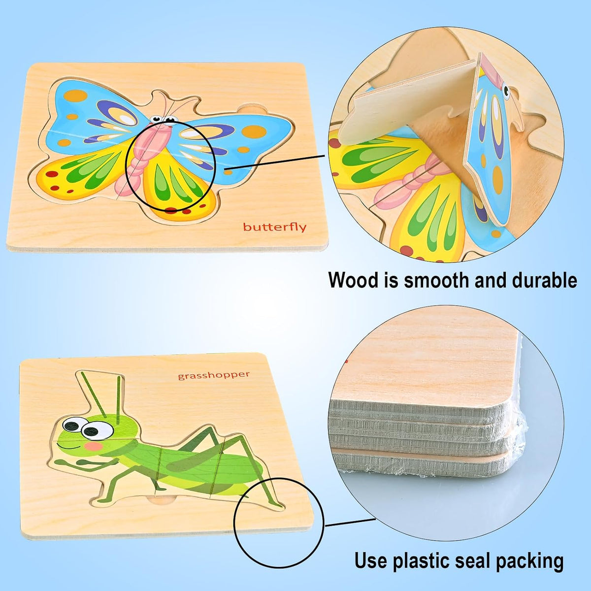 8pcs Wooden Puzzles for Toddlers 1-3, Toddler Puzzles Ages 2-4 – Fun for Kids & Family - Insect Animals - image 4