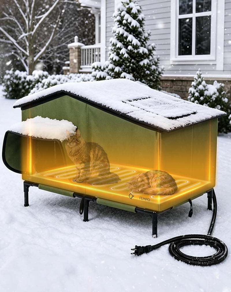Heated Cat House for Outside Weatherproof in Winter, 20"x16" – Essentials for Cats - L-26"x16"x20.5"(WDH)