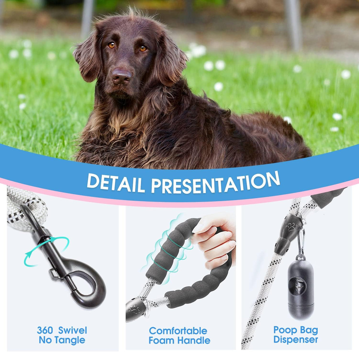 2/4/5/6 FT Dog Leash with Comfortable Padded Handle and Highly - 1/2'' x 6 FT / Silver - image 3