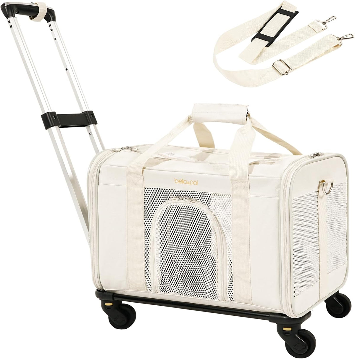 BELLA & PAL Airline Approved Pet Carrier with Wheels for Cats & Small - Cloudy White (with Wheels) / 17.0"L x 12.0"W x 12.0"H