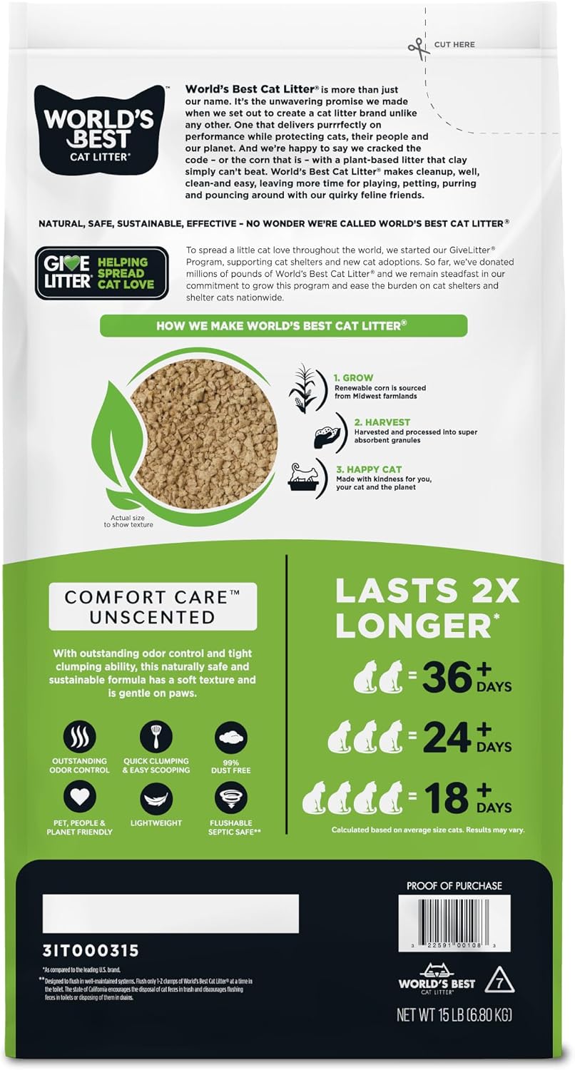 World's Best Cat Litter, Comfort Care, Unscented, Odor Control - 15 lb - image 4