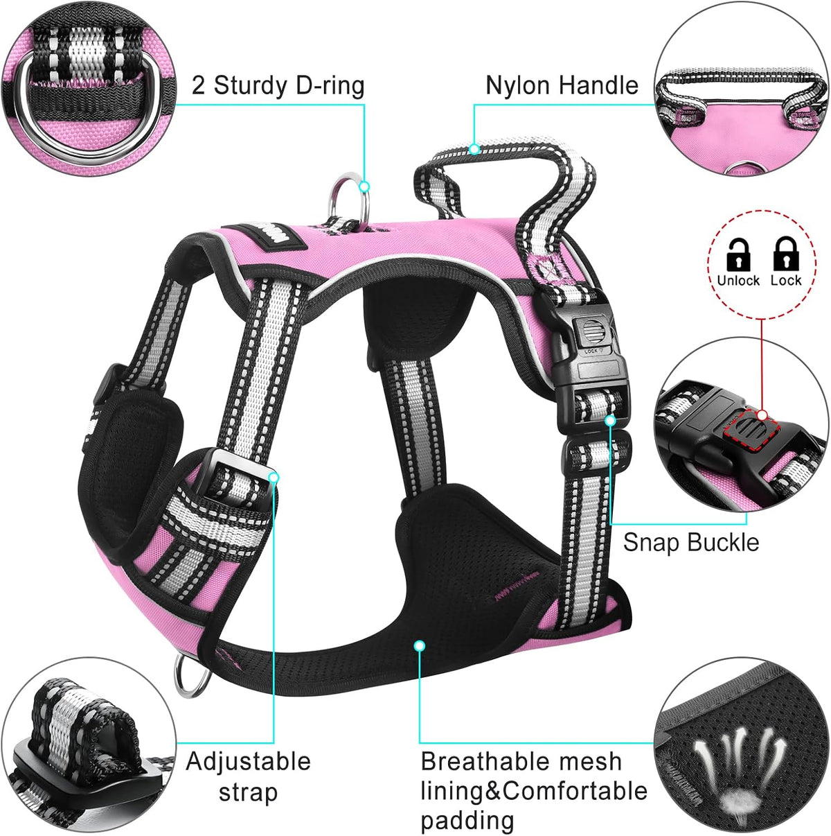 WINSEE Dog/Pet Harnesses No Pull with Dog Collar - X-Large / Pink - image 4