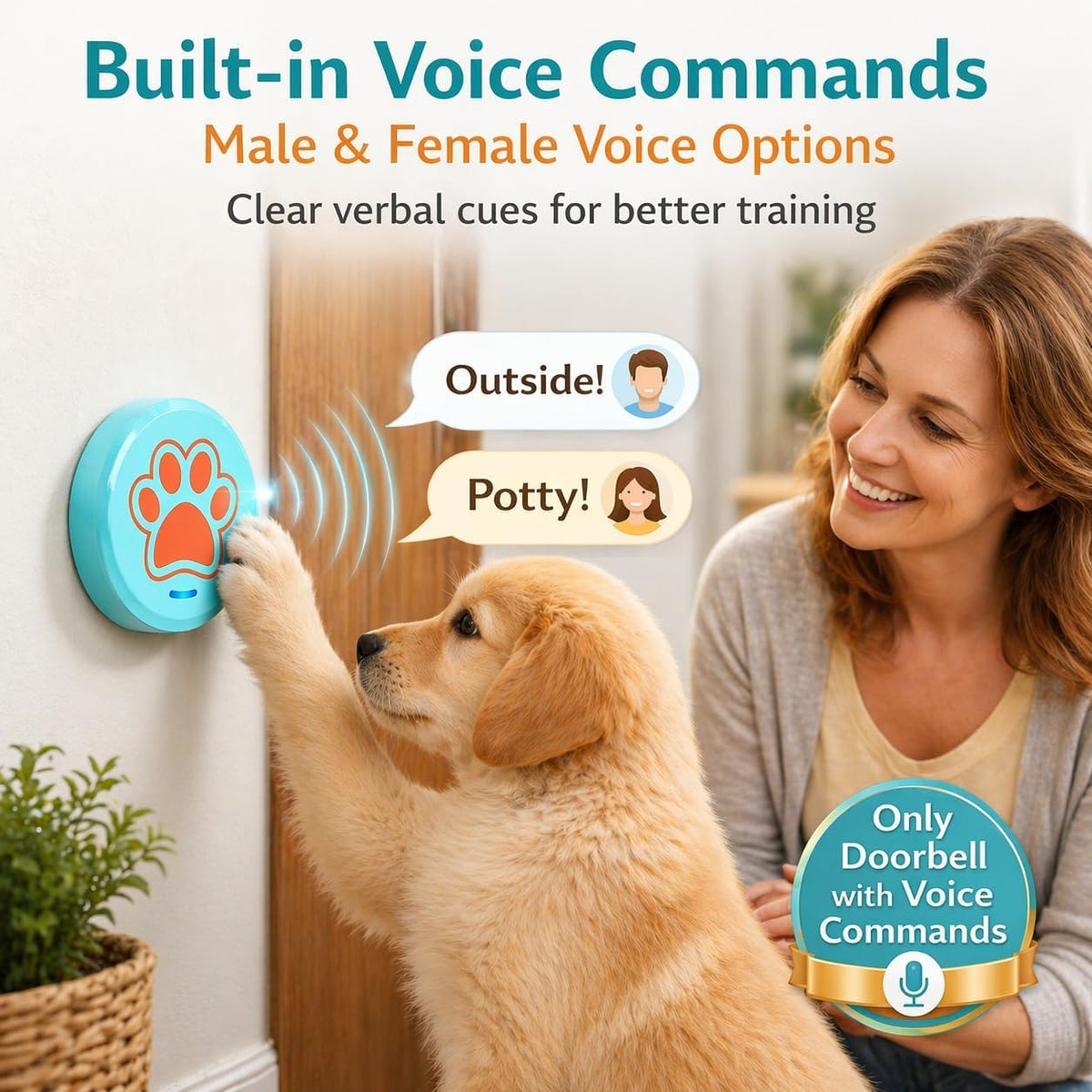 Dog Training Bells for Door - 2 Blue-orange Button - image 3