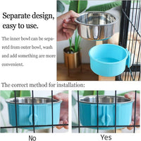 kathson Crate Dog Bowl, Removable Stainless Steel Hanging Pet Cage Bowl Food & Water Feeder Coop Cup for Cat, Puppy, Birds, Rats, Guinea Pigs 6pcs(2×Blue,2×Green,2×Pink)