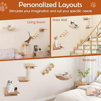 Tangkula Cat Wall Shelves, Wall Mounted 4pcs Kitten Furniture Set with Hammock, 2-Step Kitty Tree, Perch, Non-Slip Carpet Mat, Sisal Stairs & Scratching Posts, Wooden Cat Climber Steps (Natural)