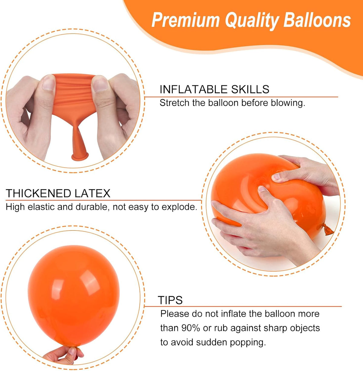 RUBFAC White Balloons Different Sizes 135pcs for Birthday Arch – Fun for Kids & Family - Orange - image 3