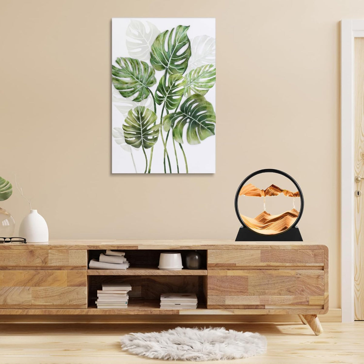 GEKETY 3D moving sand art picture in a round glass frame with layered blue sand - view 14