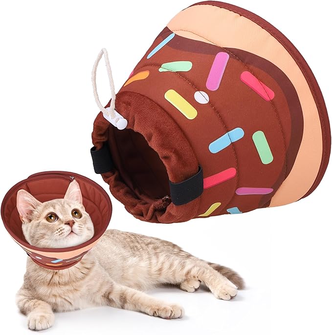 KOOLTAIL Cat Cone Collar Soft, Adjustable Cat Cones to Stop Licking, Foldable Donut Water Resistant Pet Recovery Neck E Collars After Surgery, Kitten Elizabethan Collar for Small to Large Cats,Brown S