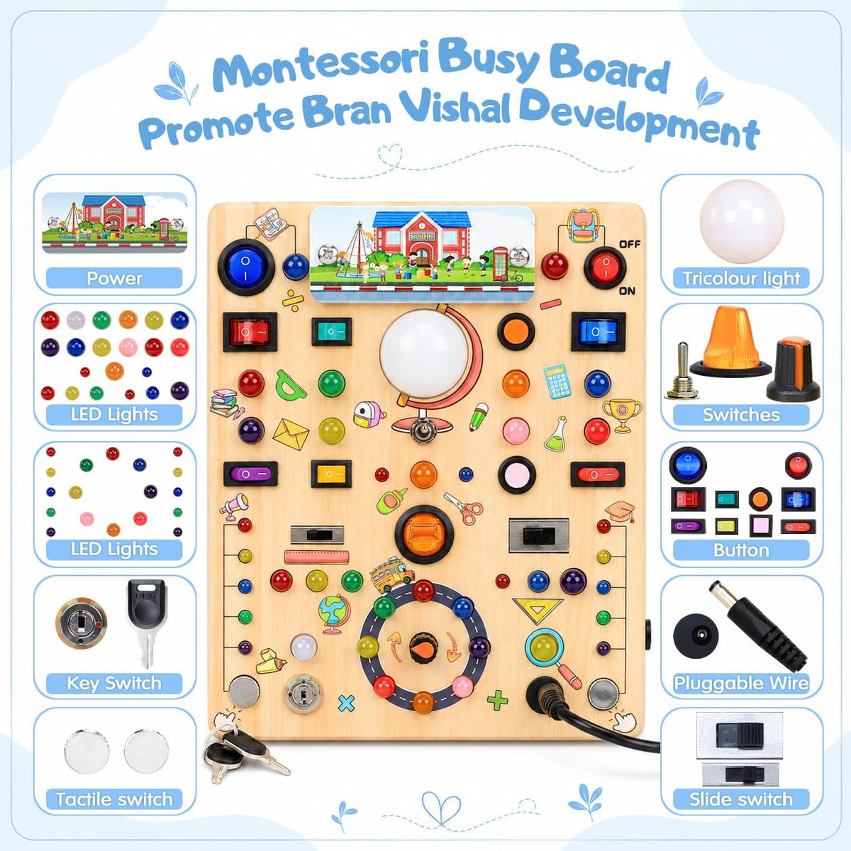 Busy Board with LED Light Switches - Large School Busy Board - image 2