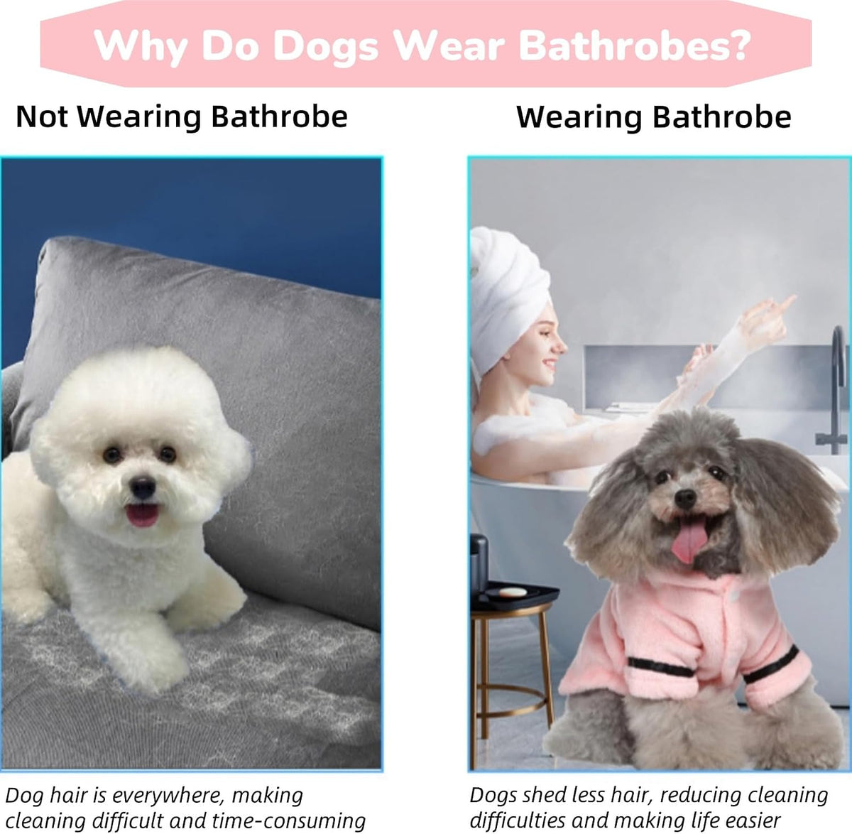 Pet Bathrobe Dog Pajama, Thickened Hooded - Pink / Small - image 4