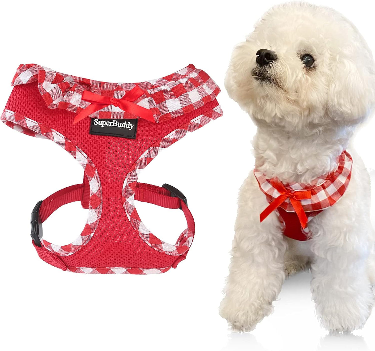 SuperBuddy Upgraded Soft Mesh Dog Harness - M (Neck Girth 13"; Chest Girth: 13"-18.5") / Passion Red