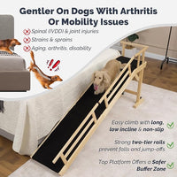 Dog Ramp for Bed or Couch, Wooden Pet Ramp with 20° Gentle Slope, Removable Side Rails, Non-Slip Surface, Top Platform & Wheels, Safe Bed Ramp for Small, Medium & Senior Dogs, 74" Long, Natural