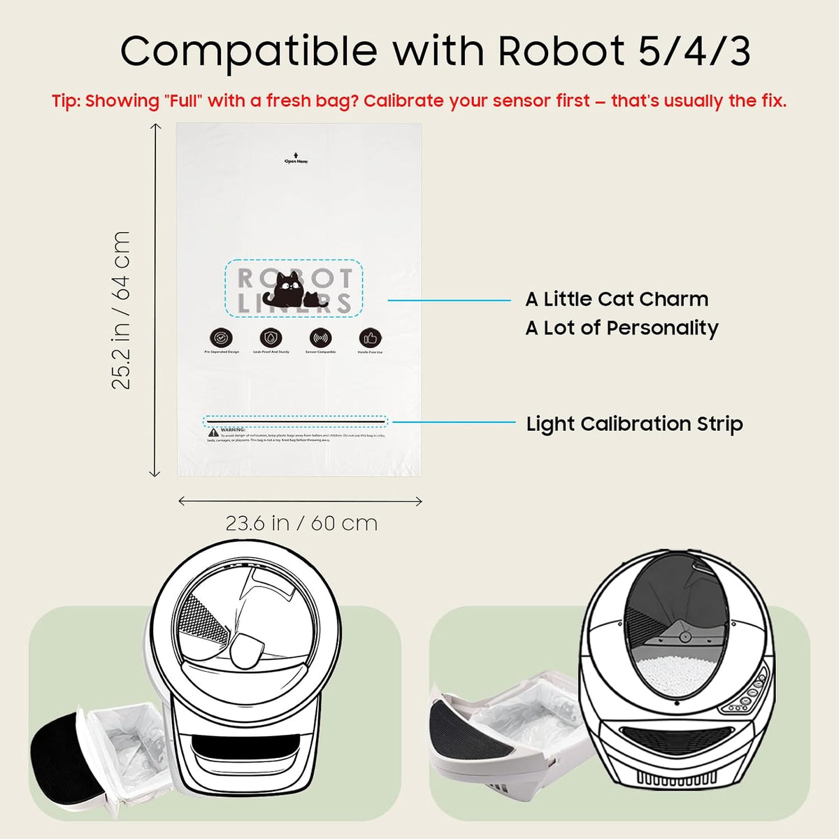 90 Pack Cat Litter Box Robot Model 5/4/3 Waste Bags - White / 1 Count (Pack of 90) - image 2