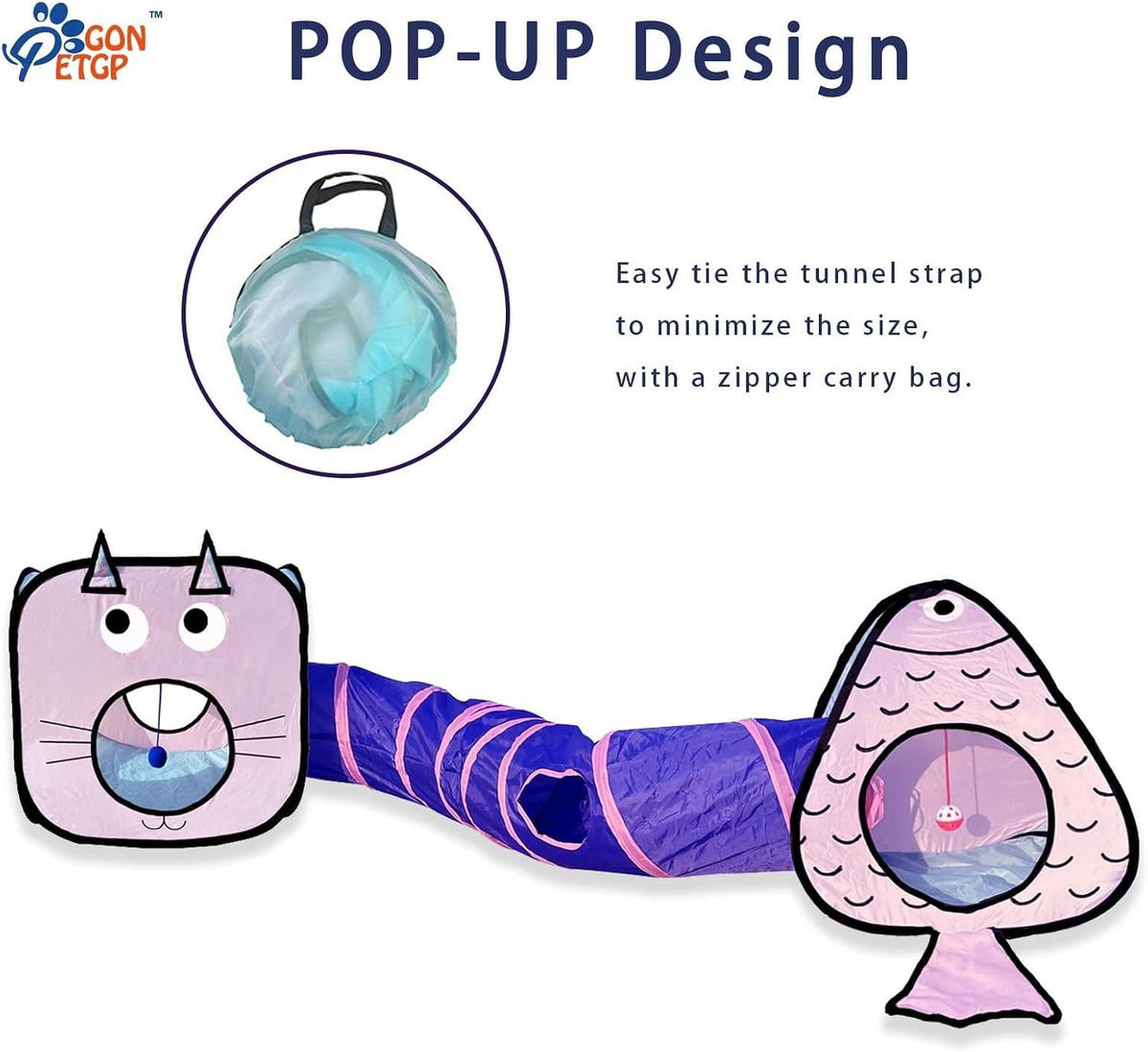 GONPETGP Cat Tunnels for Indoor Cats with Cube Tent Toys Combo - Blue - image 4