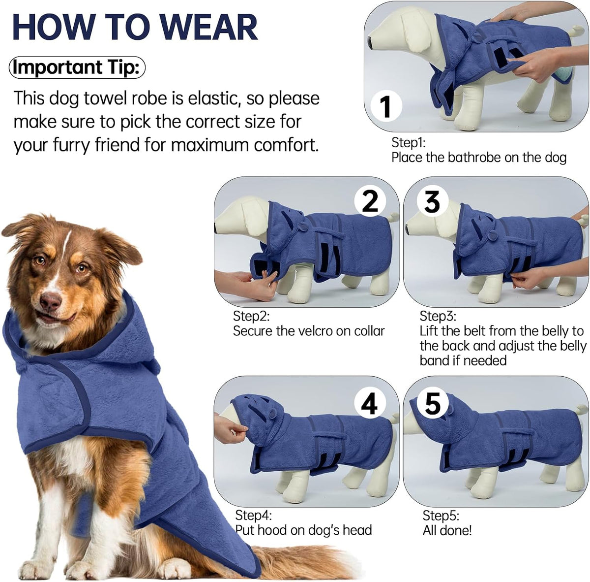Dog Bathrobe, Fast Drying Coat - Extra Large / Blue - image 3