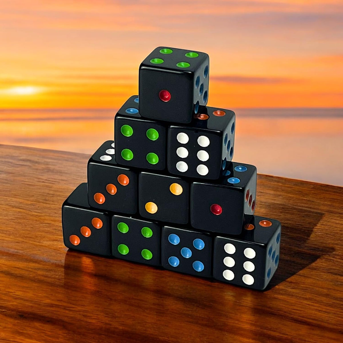 Luck Lab 6 sided dice set of 10 white 16mm D6 dice with multicolor rainbow pips - view 4
