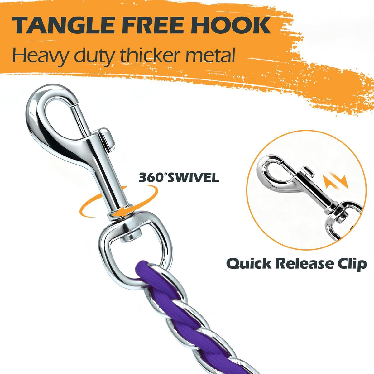 Chain Dog Leash, Bite-Proof Metal Leash - Purple / 4FT(5-30lb) - image 3
