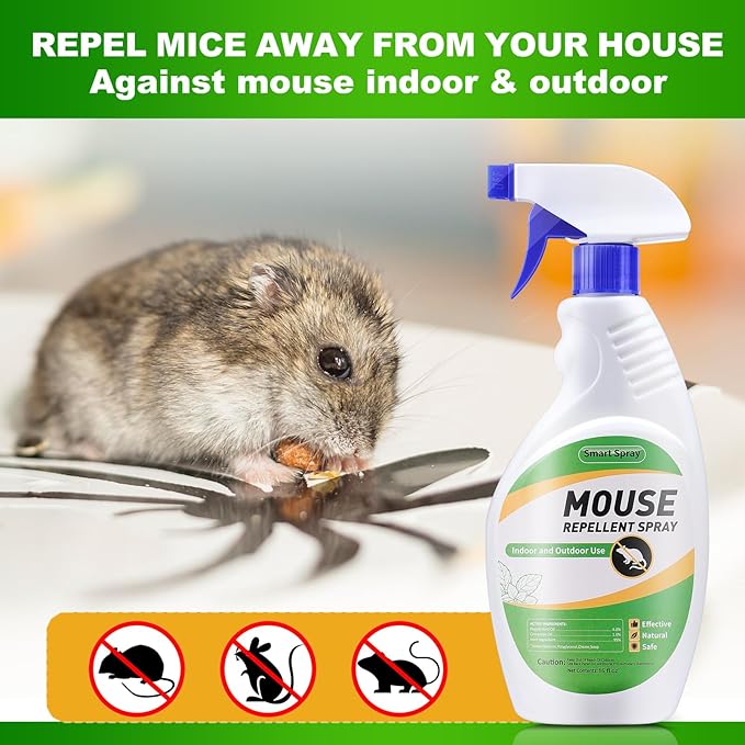 Mouse and Insect Repellent Spray, Peppermint Oil Repellent Spray for Indoor and Outdoor Mouse and Rodent Prevention, 16 OZ