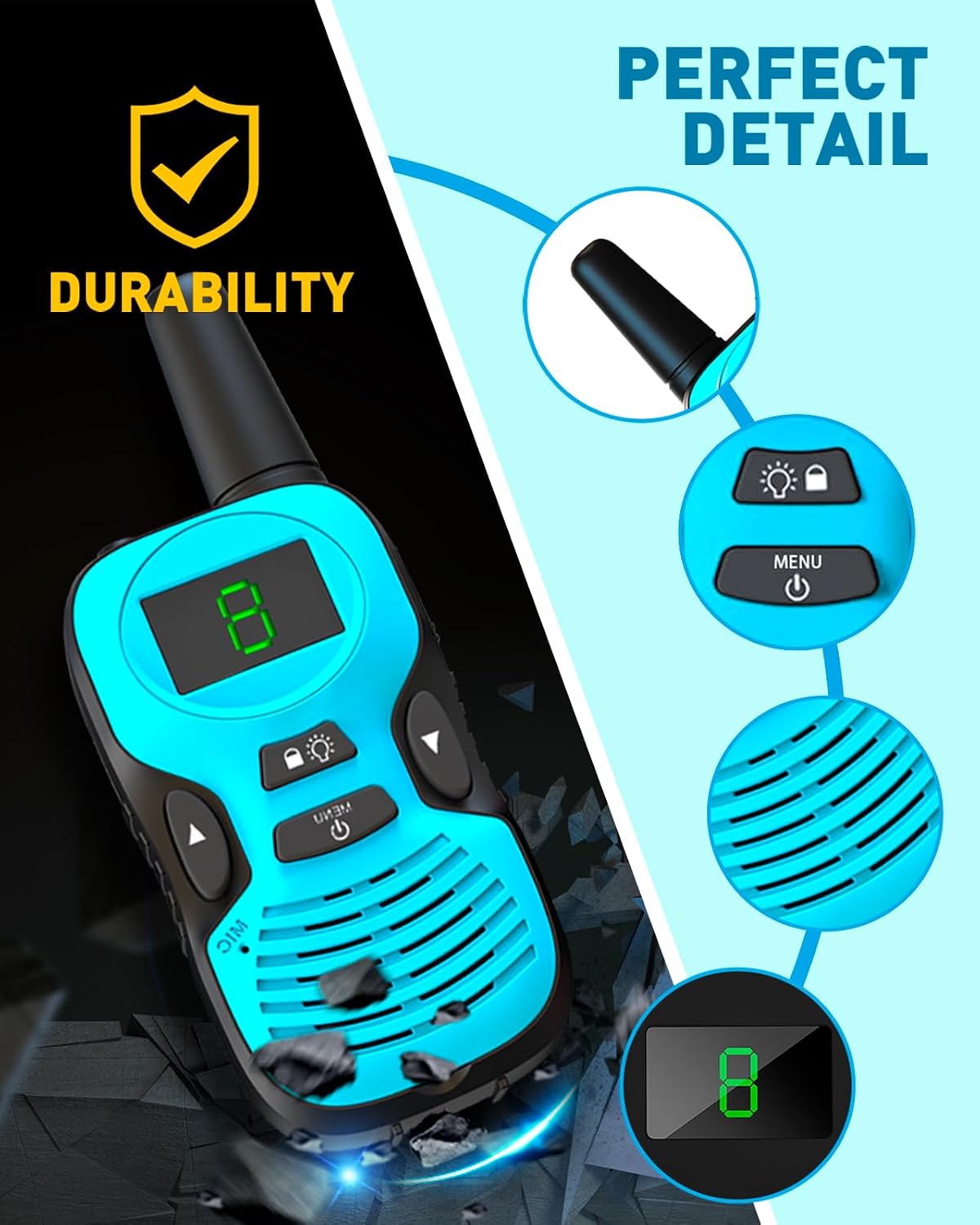 Walkie Talkies for Kids Long Range: 4 Pack 4-Color Replaceable Back - Green Orange Blue Pink - image 3