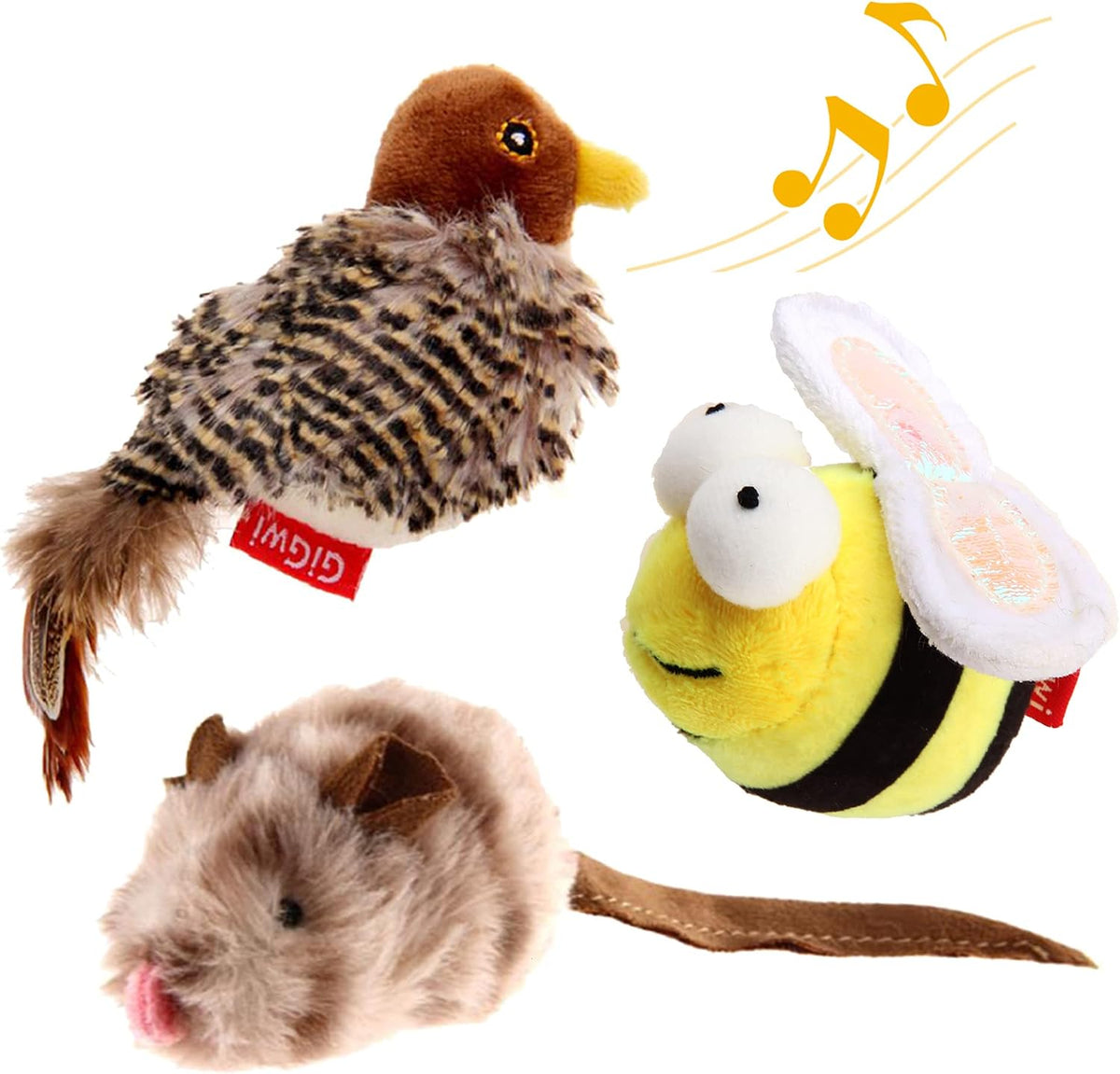 GiGwi Interactive Cat Toys Squeaky - Bird+Mouse+Bee