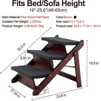 MEWANG Wooden Pet Stairs - 2 Step Foldable Ramp for Senior Dogs & Cats – Essentials for Dogs - 3 Steps – For Sofas & Low Beds (18–26 in) / 1 / 24.8" L x 17.2" W x 19.5" H - image 2