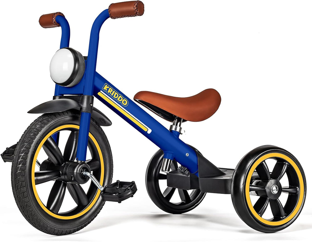 KRIDDO Tricycle for Toddlers 2-5 Years: Rubber Front Wheel - Blue