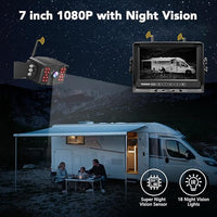 RV Backup Camera Wireless with 7" 1080P Monitor, for Furrion Pre-Wired RV, 4-Channel Split Screen System, Loop Recording, IR Night Vision, Wide Rear View Camera for Truck, Trailer, Camper