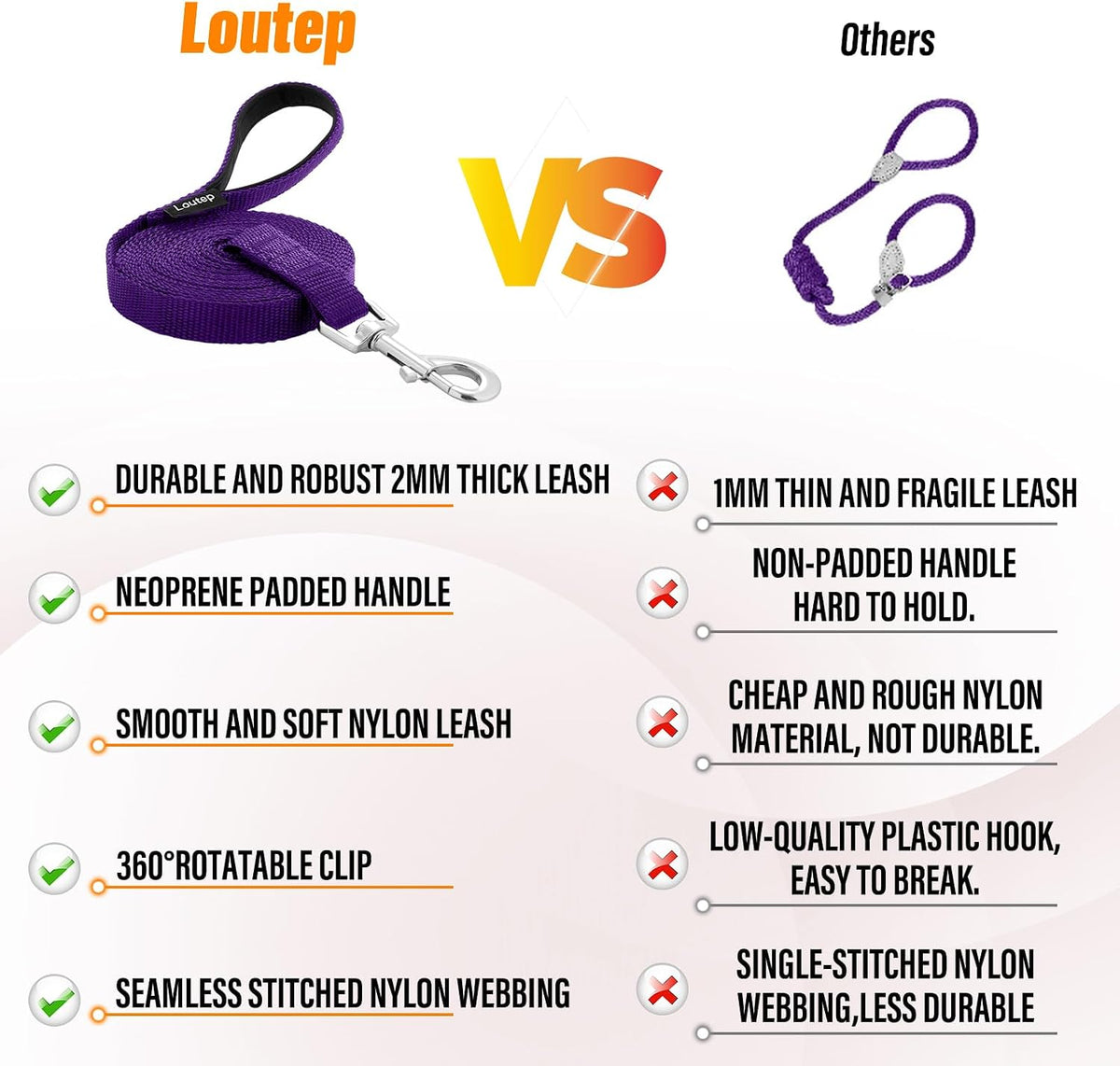 Long Line Dog Training Leash with Padded Handle - 30ft / Purple - image 3