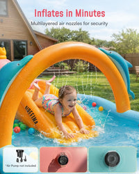 Inflatable Kids Pool, Airefina Dino Planet Inflatable Play Center Kiddie Pool with Water Slide - Octopus King - image 4