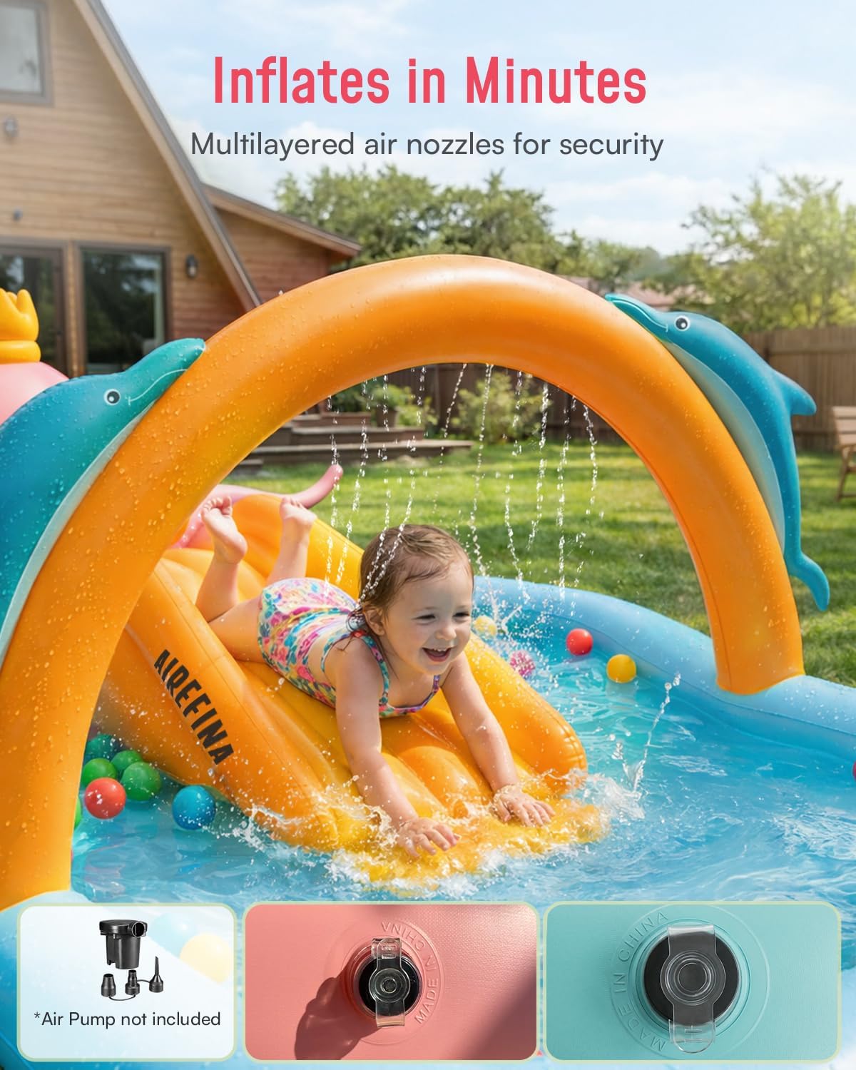 Inflatable Kids Pool, Airefina Dino Planet Inflatable Play Center Kiddie Pool with Water Slide - Octopus King - image 4