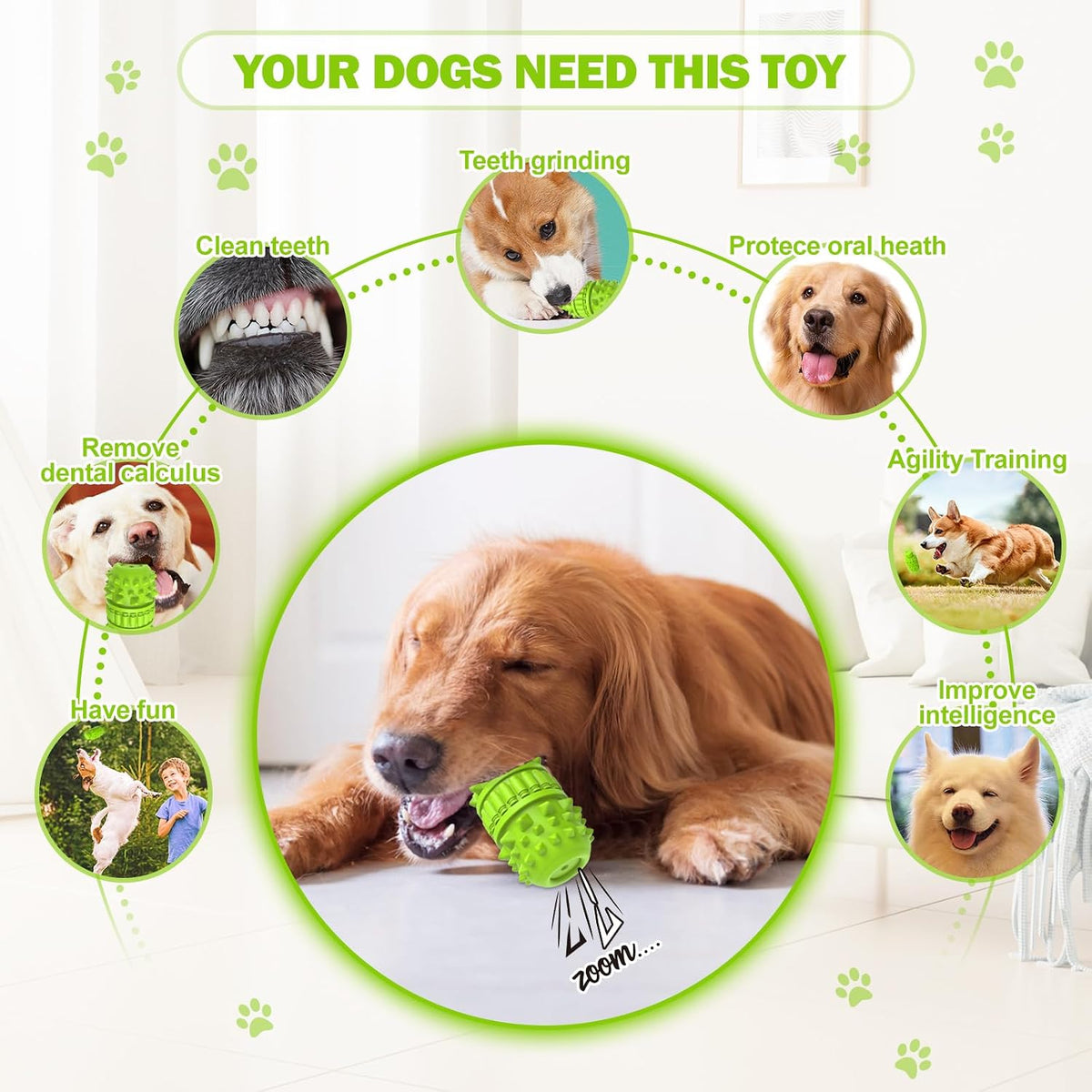 Natural Rubber Squeaky Dog Chew Toy for Large Aggressive Chewers – Essentials for Dogs - Green / Medium（For 30–55 lb dogs） (Pack of 1) - image 3