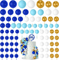 NACHLYNN 80 Pcs Cake Balls Decorations Mini Balloon Cake Topper Balls - Blue White Gold Series