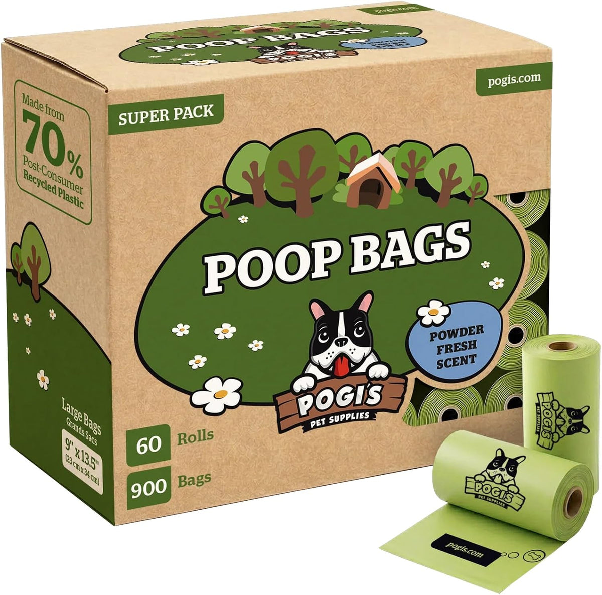 Pogi's Large Dog Poop Bags, Single Roll, Leak-Proof - 900 Count (Pack of 1) / Scented