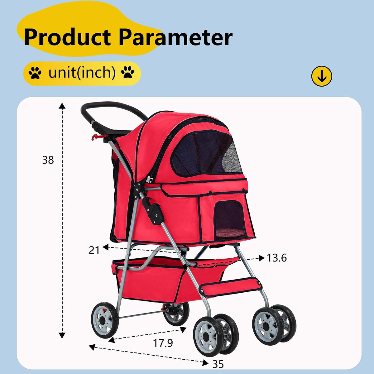 FDW, 3-Wheel Foldable Pet Stroller, Black - image 3