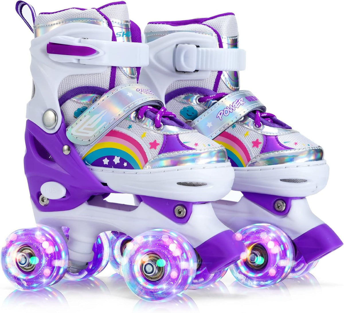 SHDSL pink rainbow light up adjustable roller skates for girls - view 2