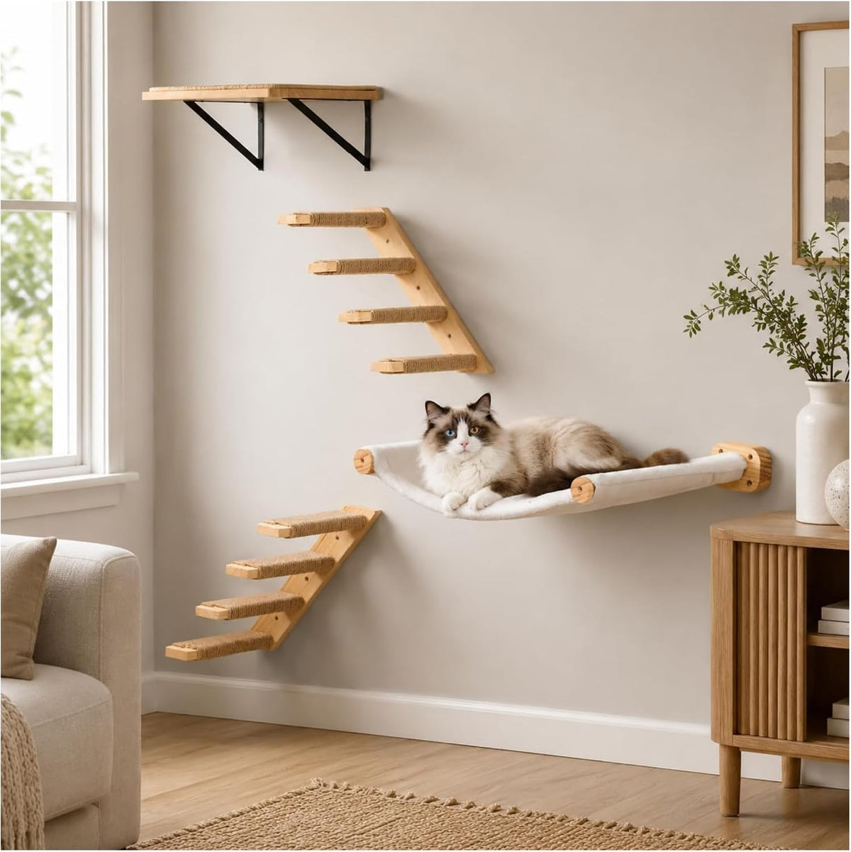 Cat Wall Hammock with Floating Hammock - 1 Hammock 1 Shelf 2 Stairs